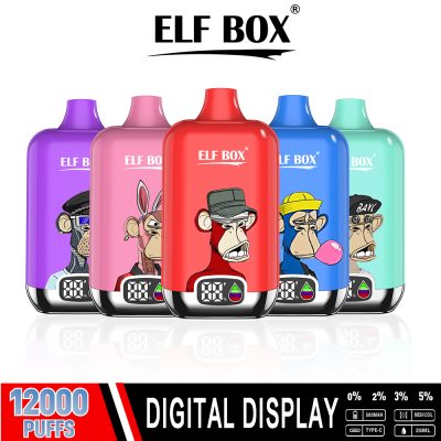 ELF Box Digital 12K(12000) puffs LED Display 25ml E-liquid 0% 2% 3% 5% Nicotine Type-C Rechargeable Disposable Vape