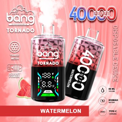 Bang Tornado 40K(40000) Puffs Large Smoke DTL Smart LED Display 0% 2% 3% 5% Nicotine 40mL E-liquid Disposable Vape