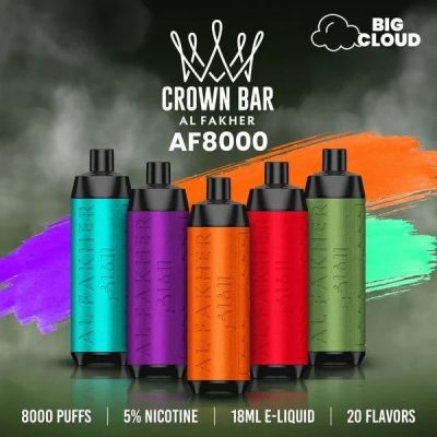 AL FAKHER CROWN BAR 12K(12000) Puffs 2% 5% Nicotine 20 ML of E-liquid Battery and Ejuice Display Battery Rechargeable (Type-C) Disposable Vape