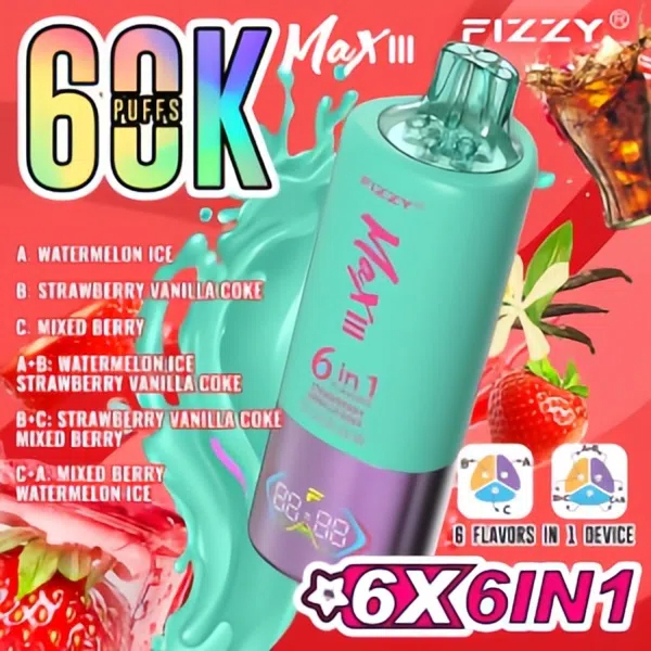 24hvape.net Revolutionary Experience:Fizzy Max III Six-in-One Rechargeable Disposable Vape-A 60,000-Puff Journey to Bliss, Unlocking 6 Mysterious Flavor Universes!