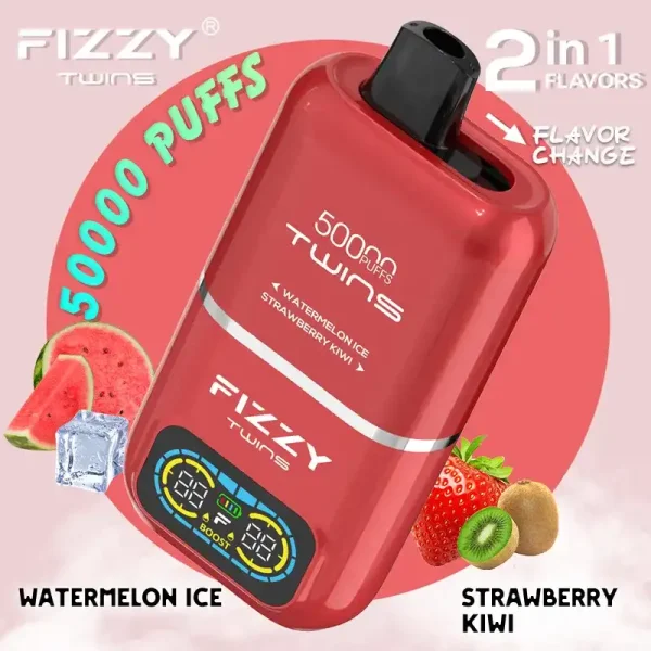 Fizzy Twins Dual Flavor 50K (50000) Puffs Watermelon Ice Strawberry Kiwi Disposable Vape 1 Fizzy Twins 50K (50000) Puffs Dual Flavors 50ML E-liquid Mesh Coil 850 mAh Battery 2% 5% Nicotine LCD Screen Disposable Vape – A New Era in Vaping Innovation