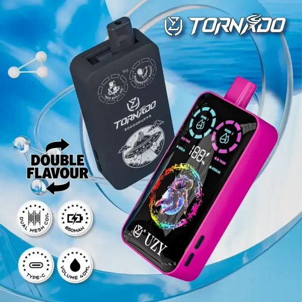 UZY Tornado 30K (30000) Puffs Dual Flavors Smart LCD Display 40mL E-liquid 2% 5% Nicotine 850mAh Battery Disposable Vape 1 UZY Tornado 30K (30000) Puffs Dual Flavors Smart LCD Display 40mL E-liquid 2% 5% Nicotine 850mAh Battery Disposable Vape