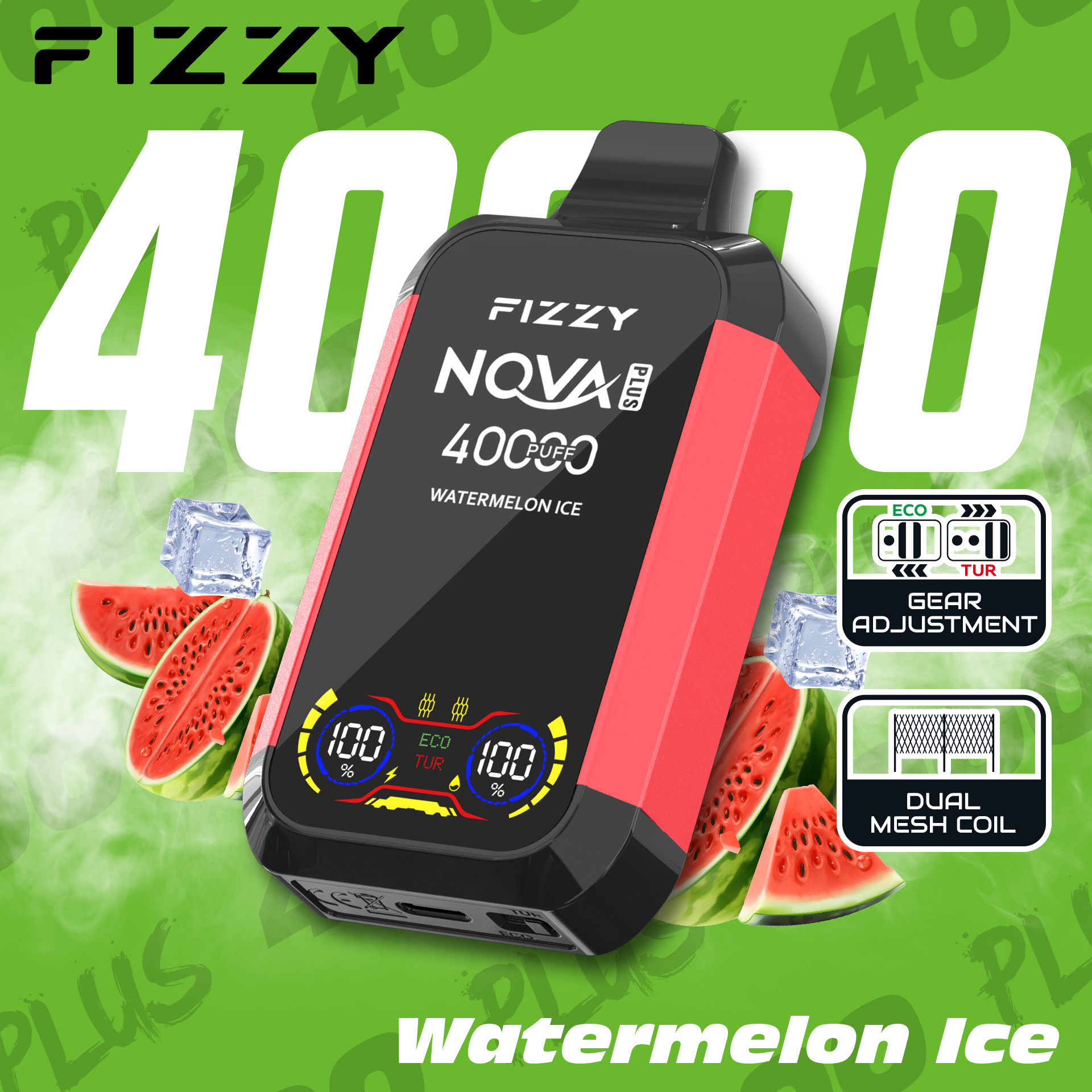 24hvape.net Fizzy Nova Plus Watermelon Ice – 40K (40000) Puffs Disposable Vape